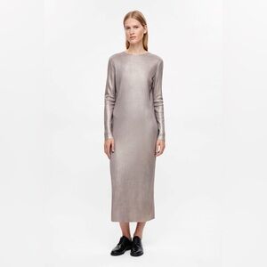Cos Metallic Pewter Long Dress
